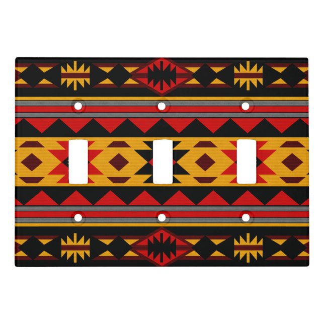 Southwest Design Red Black Gold Tribal Pattern Light Switch Cover (Front)
