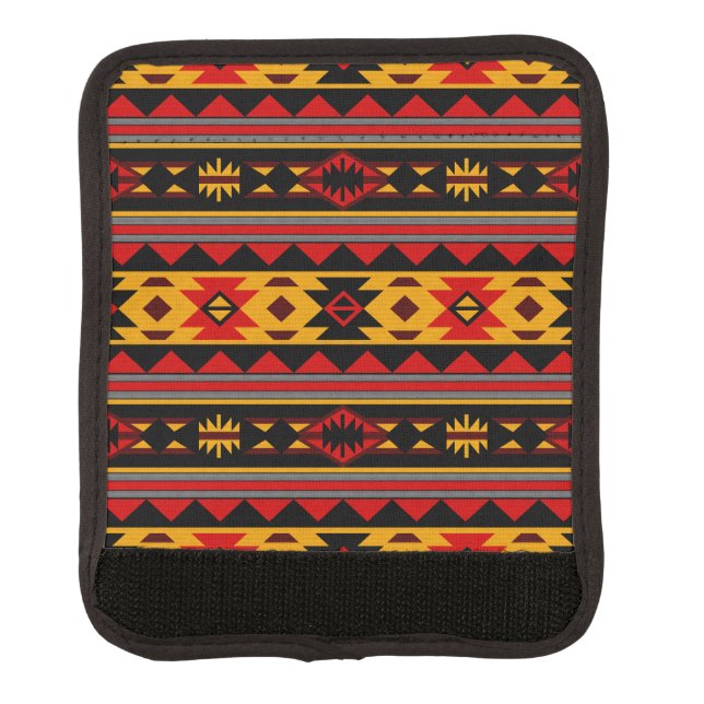 Southwest Design Red Black Gold Tribal Pattern Luggage Handle Wrap (Front)