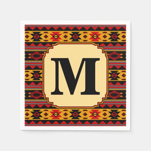 Southwest Design Red Black Gold Tribal Pattern Napkins (Front)