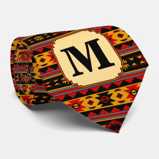 Southwest Design Red Black Gold Tribal Pattern Neck Tie