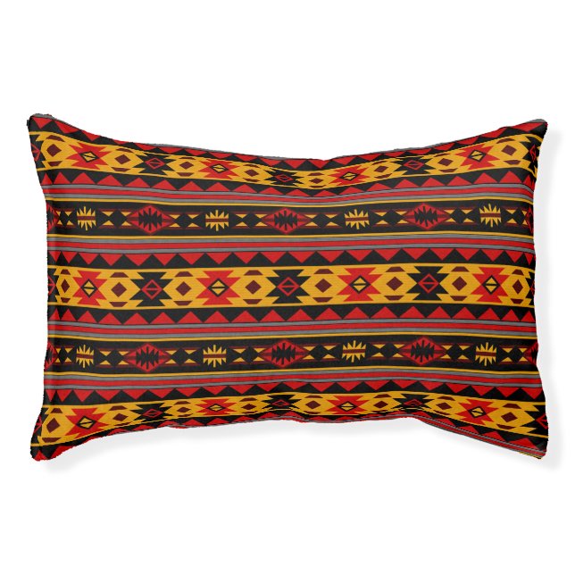 Southwest Design Red Black Gold Tribal Pattern Pet Bed (Front)