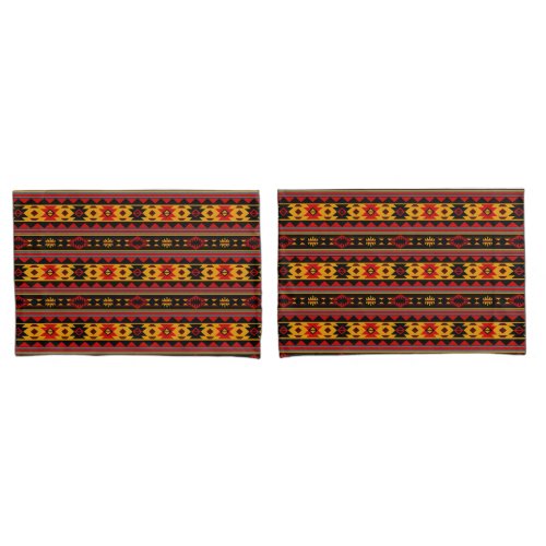 Southwest Design Red Black Gold Tribal Pattern Pillow Case