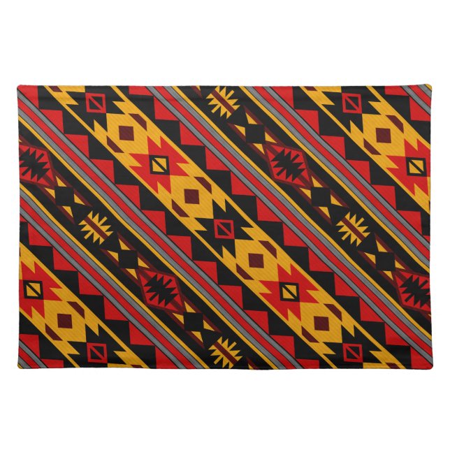 Southwest Design Red Black Gold Tribal Pattern Placemat (Front)