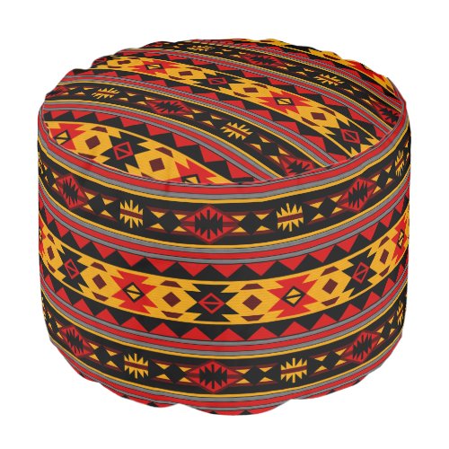 Southwest Design Red Black Gold Tribal Pattern Pouf