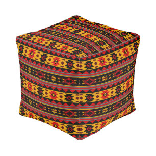 Southwest Design Red Black Gold Tribal Pattern Pouf