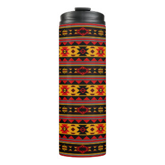 Southwest Design Red Black Gold Tribal Pattern Thermal Tumbler