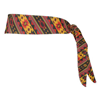 Southwest Design Red Black Gold Tribal Pattern Tie Headband