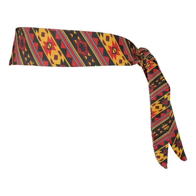 Southwest Design Red Black Gold Tribal Pattern Tie Headband (Rotate 90)