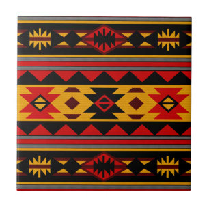 Southwest Design Red Black Gold Tribal Pattern Tile