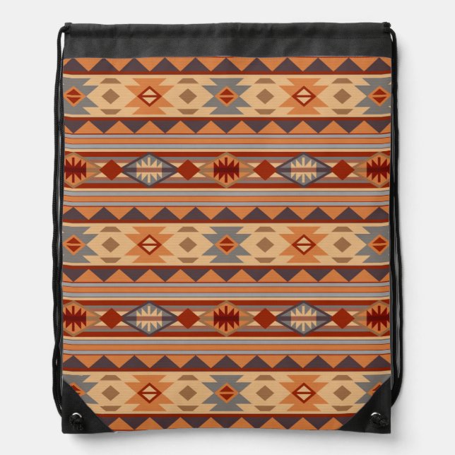 Southwest Design Tribal Pattern Tan Drawstring Bag (Front)