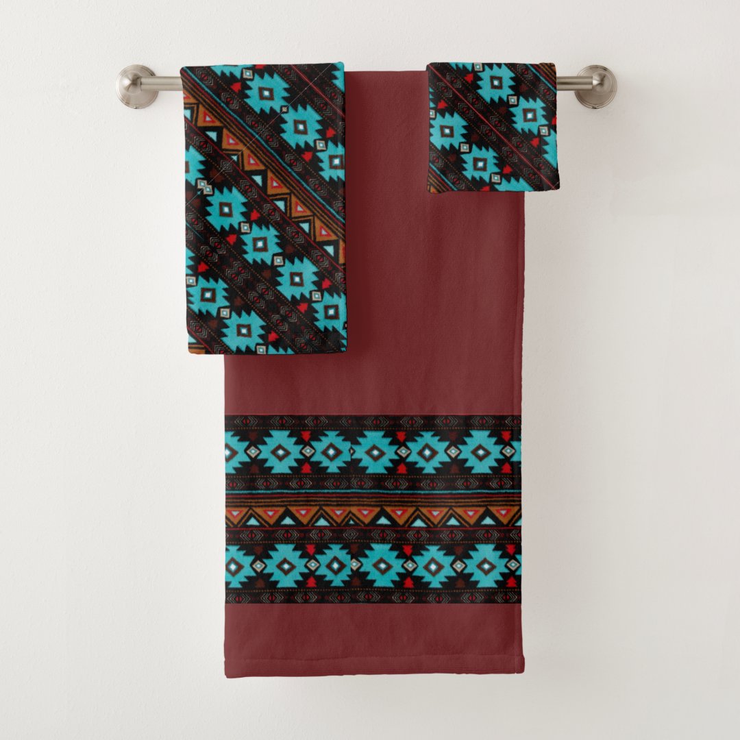 Southwest Design Turquoise, Browns, Reds on a Bath Towel Set Zazzle