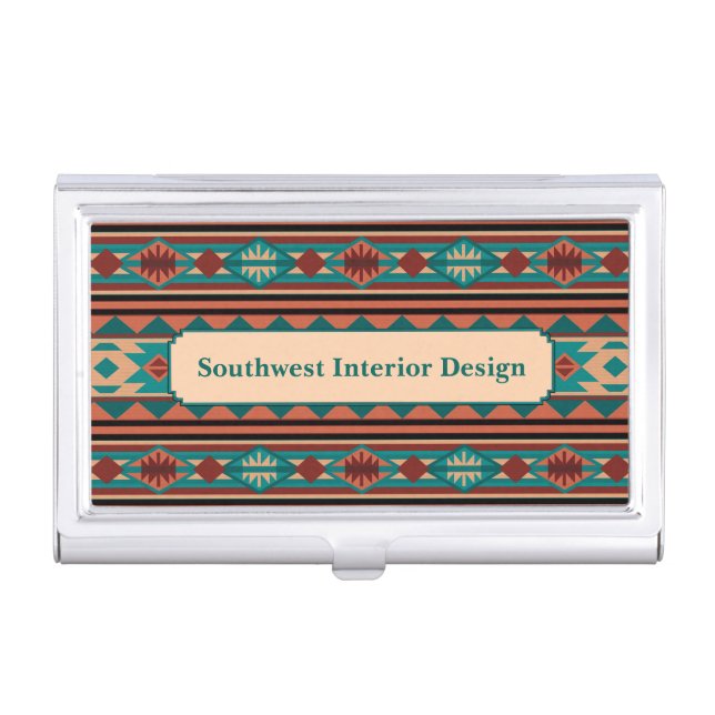 Southwest Design Turquoise Terracotta Monogram Business Card Case (Front)