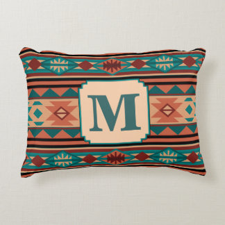 Southwest Design Turquoise Terracotta Monogram Decorative Pillow