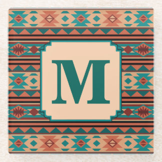 Southwest Design Turquoise Terracotta Monogram Glass Coaster