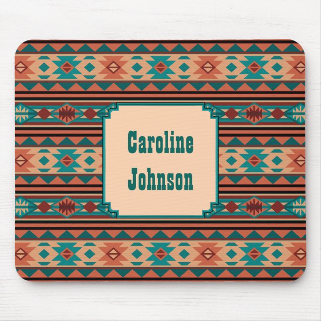 Southwest Design Turquoise Terracotta Monogram Mouse Pad (Front)