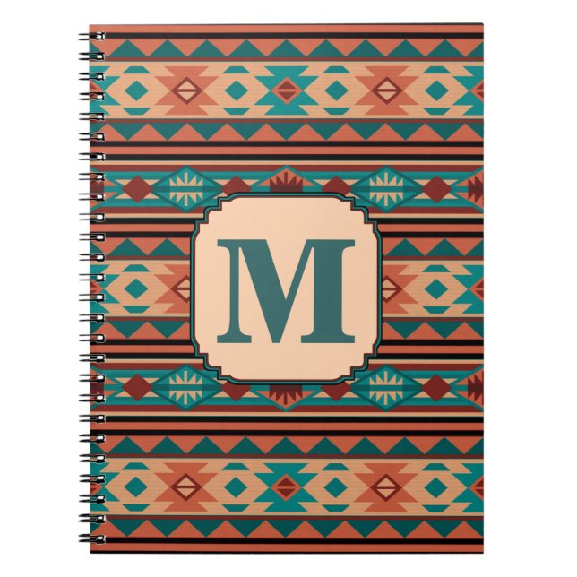 Southwest Design Turquoise Terracotta Monogram Notebook (Front)