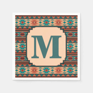 Southwest Design Turquoise Terracotta Monogram Paper Napkins