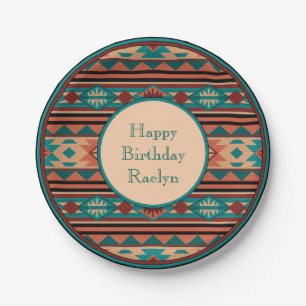 Southwest Design Turquoise Terracotta Monogram Paper Plates