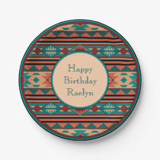 Southwest Design Turquoise Terracotta Monogram Paper Plates