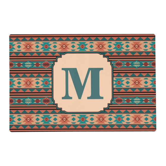 Southwest Design Turquoise Terracotta Monogram Placemat (Front)