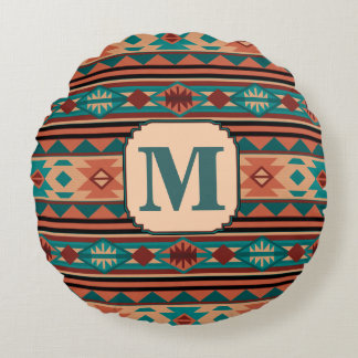 Southwest Design Turquoise Terracotta Monogram Round Pillow