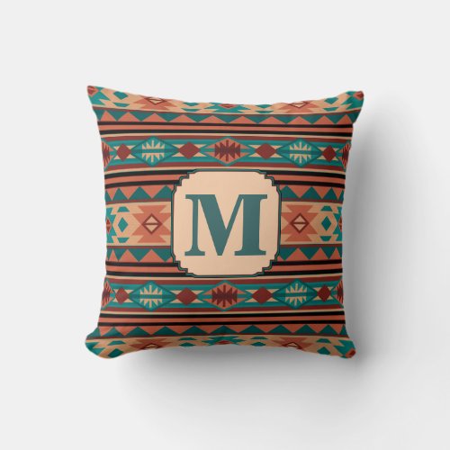 Southwest Design Turquoise Terracotta Monogram Throw Pillow