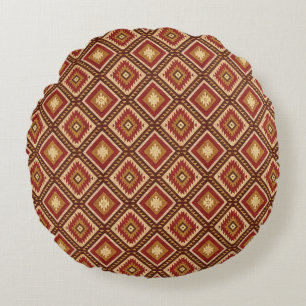 Southwest Diamond Rust Red & Beige Navajo Style Round Pillow