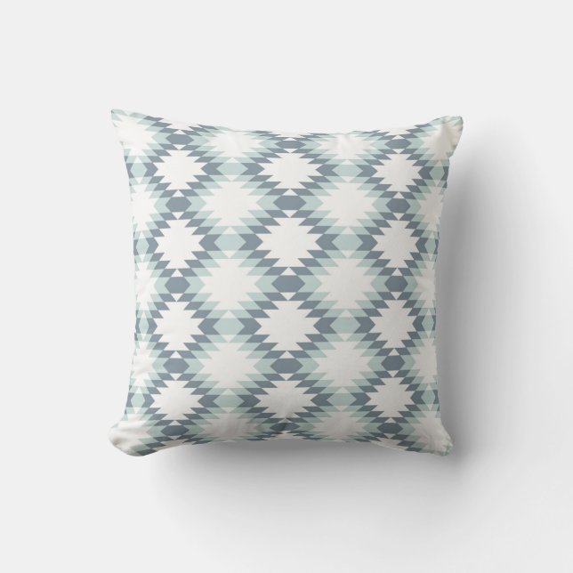 Southwest Diamond Zigzag Mint Gray Throw Pillow (Front)