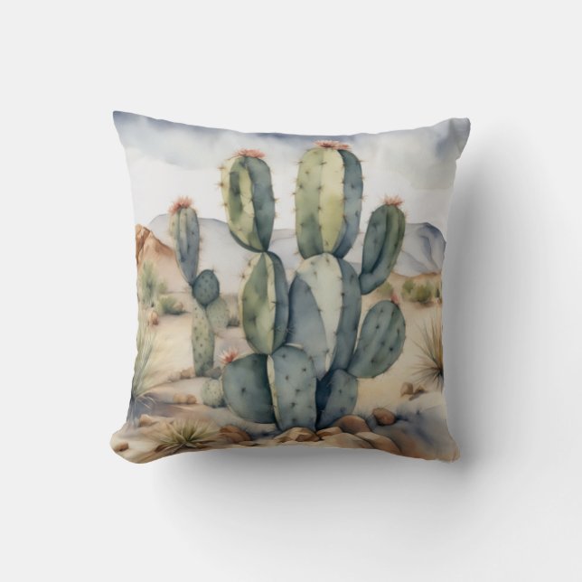 Southwest Dreams Cactus Watercolor Throw Pillow (Front)