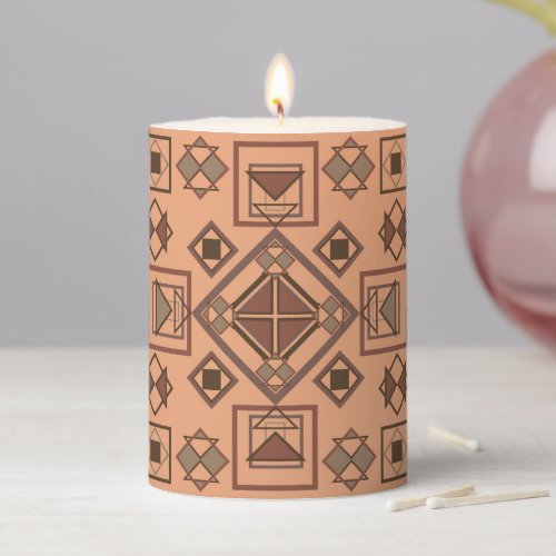 Southwest Earth Tone Color Art Repeat Pattern Pillar Candle