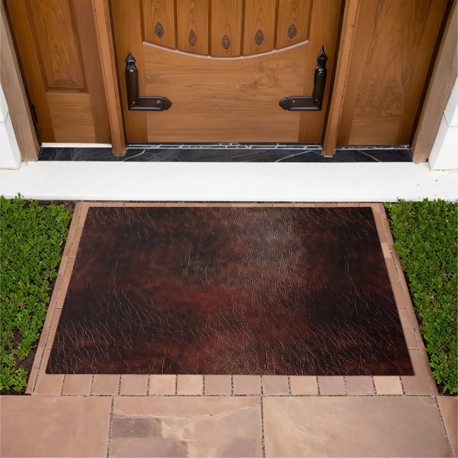 Southwest Faux Brown Leather Cowhide  Doormat (Outdoor)