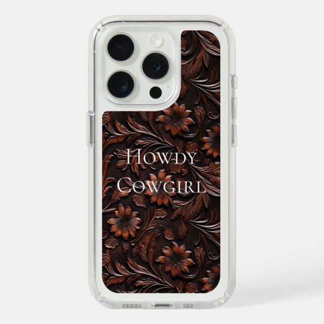 Southwest Faux Brown Leather Cowhide Flowers Speck iPhone Case (Front (White Titanium))