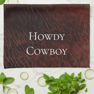 Southwest Faux Brown Leather Cowhide Kitchen Towel