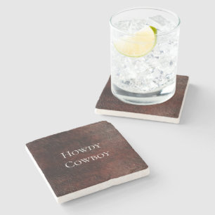 Southwest Faux Brown Leather Cowhide Stone Coaster