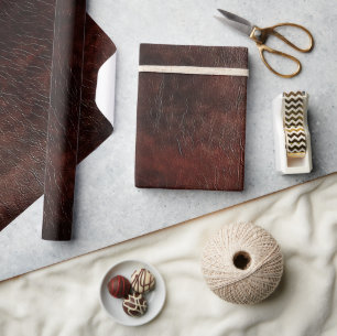 Southwest Faux Brown Leather Cowhide  Wrapping Paper