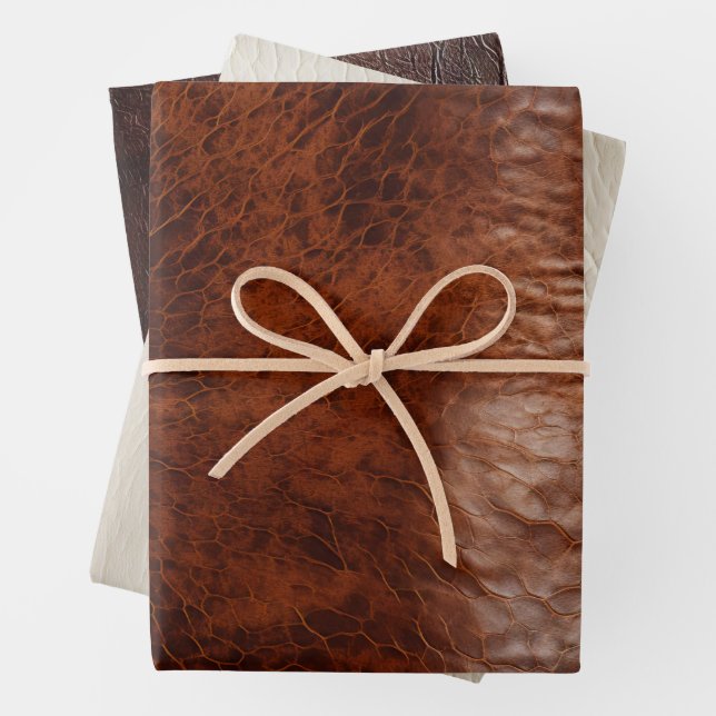 Southwest Faux Brown Leather Cowhide  Wrapping Paper Sheets (In situ)