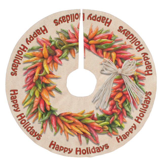 Southwest Festive Chile Ristra Wreath Personalized Brushed Polyester Tree Skirt (Front)