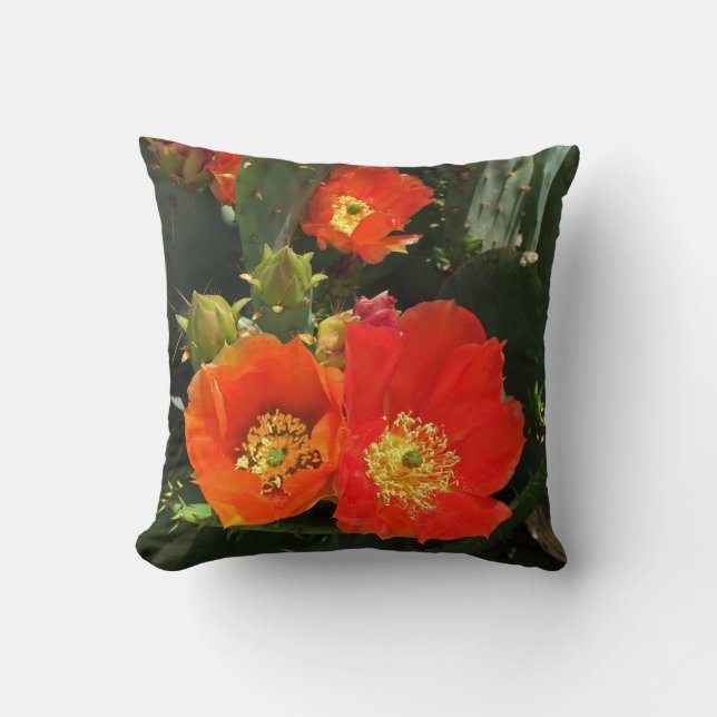 Southwest Floral Bloom Bright Red Cactus Flower Throw Pillow (Front)