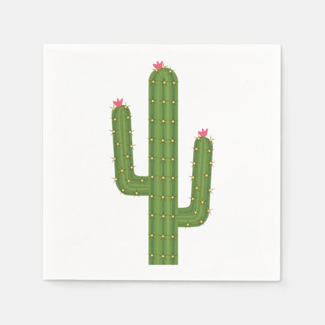 Southwest Floral Green Cactus Pink Flower Wedding Paper Napkins (Front)