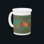 Southwest Fun Javelina Family Copper Teal Beverage Pitcher<br><div class="desc">A verdigris copper patina colored background in teals and turquoise with fun copper colored javelina silhouettes, bordered by geometric patterns inspired by the colors, designs and collared peccarys living near the artist's home in the southwest. Your purchase of my designs on Zazzle products helps support my livelihood as an artist!...</div>