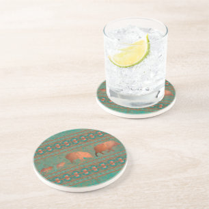 Southwest Fun Javelina Family Copper Teal Coaster