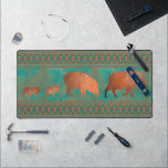 Southwest Fun Javelina Family Copper Teal Desk Mat<br><div class="desc">A verdigris copper patina colored background in teals and turquoise with fun copper colored javelina silhouettes, bordered by geometric patterns inspired by the colors, designs and collared peccarys living near the artist's home in the southwest. Your purchase of my designs on Zazzle products helps support my livelihood as an artist!...</div>