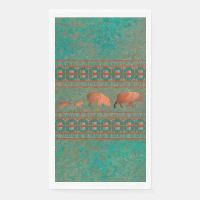 Southwest Fun Javelina Family Copper Teal Paper Guest Towels (Front)