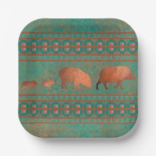 Southwest Fun Javelina Family Copper Teal Paper Plates