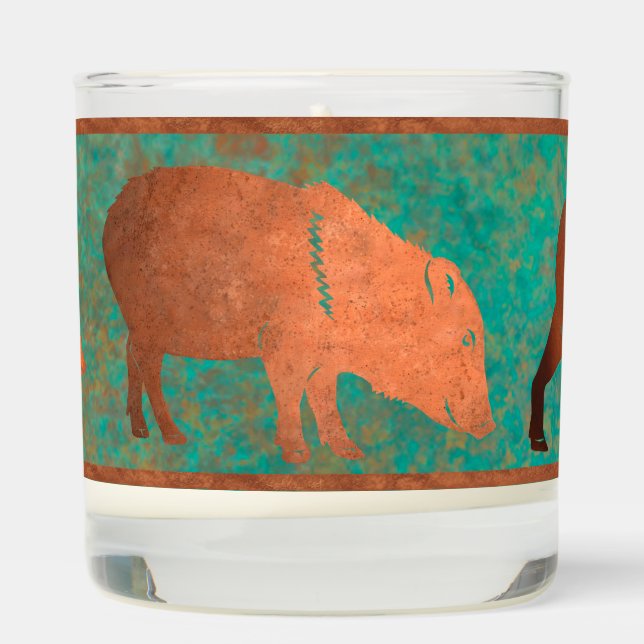 Southwest Fun Javelina Family Copper Teal Scented Candle (Right)