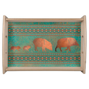 Southwest Fun Javelina Family Copper Teal Serving Tray