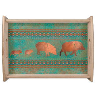 Southwest Fun Javelina Family Copper Teal Serving Tray