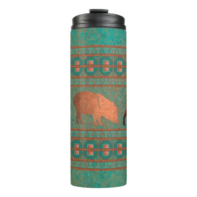 Southwest Fun Javelina Family Copper Teal Thermal Tumbler (Front)