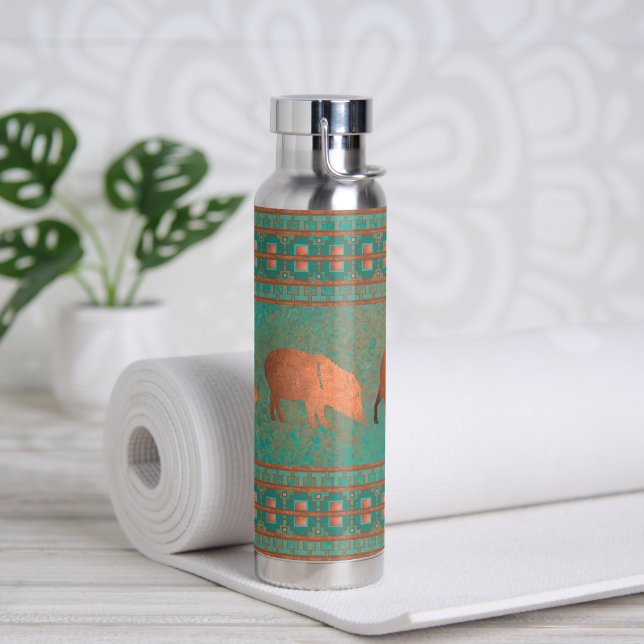 Southwest Fun Javelina Family Copper Teal Water Bottle (Yoga)