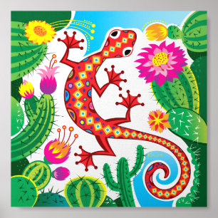 Southwest Gecko with Cactus Blossoms Foam Core Photo Tile